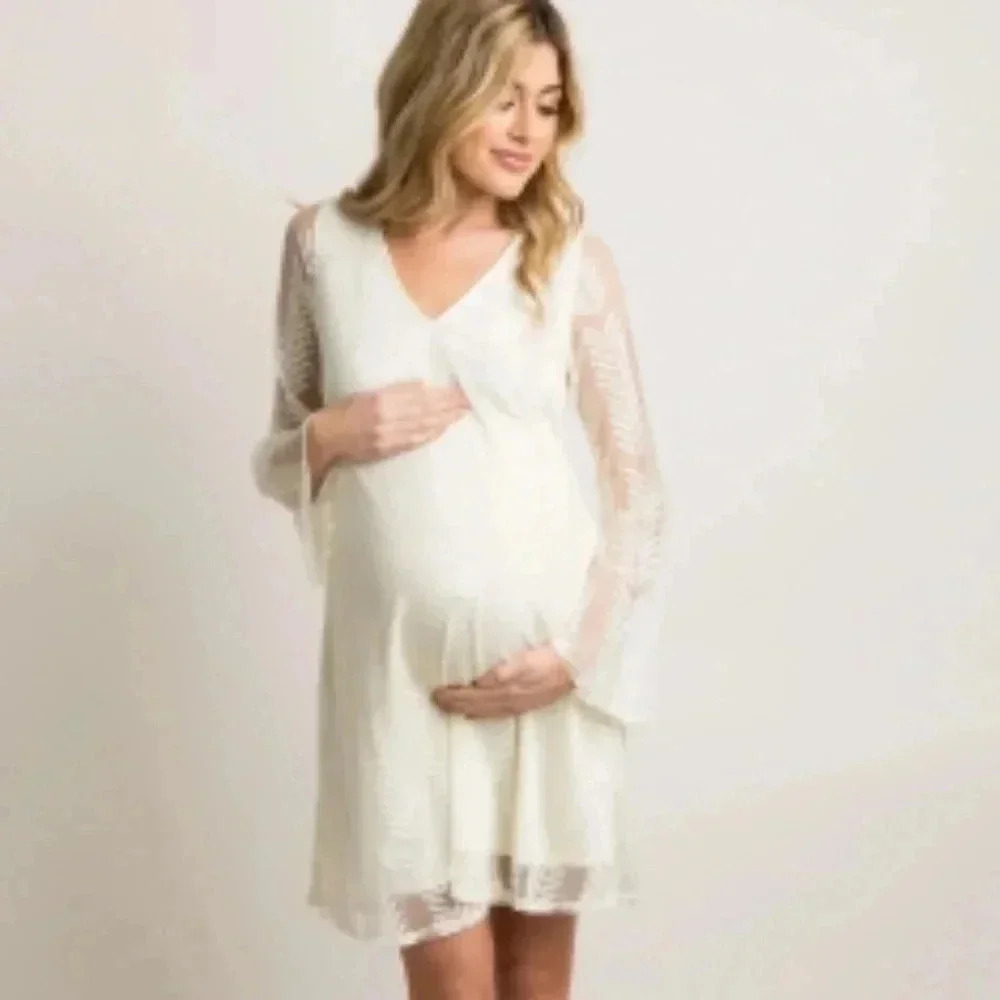 NewPinkBlush Ivory Chevron Mesh Overlay Maternity